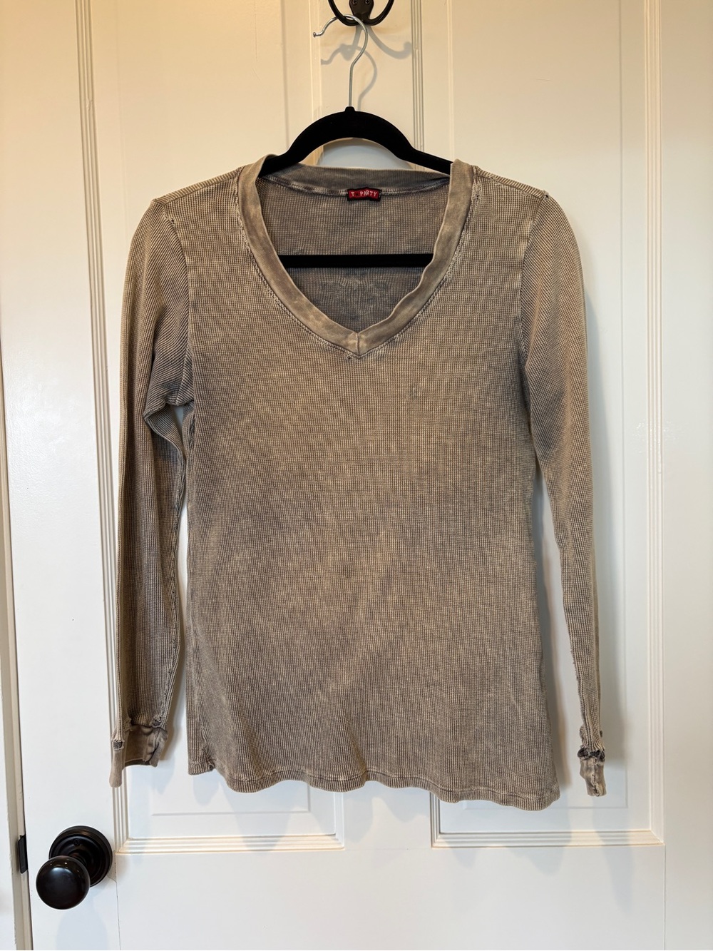 Vintage T*Party Distressed V-Neck Long Sleeve Tshirt